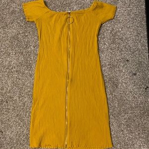 Mustard yellow off the shoulder dress